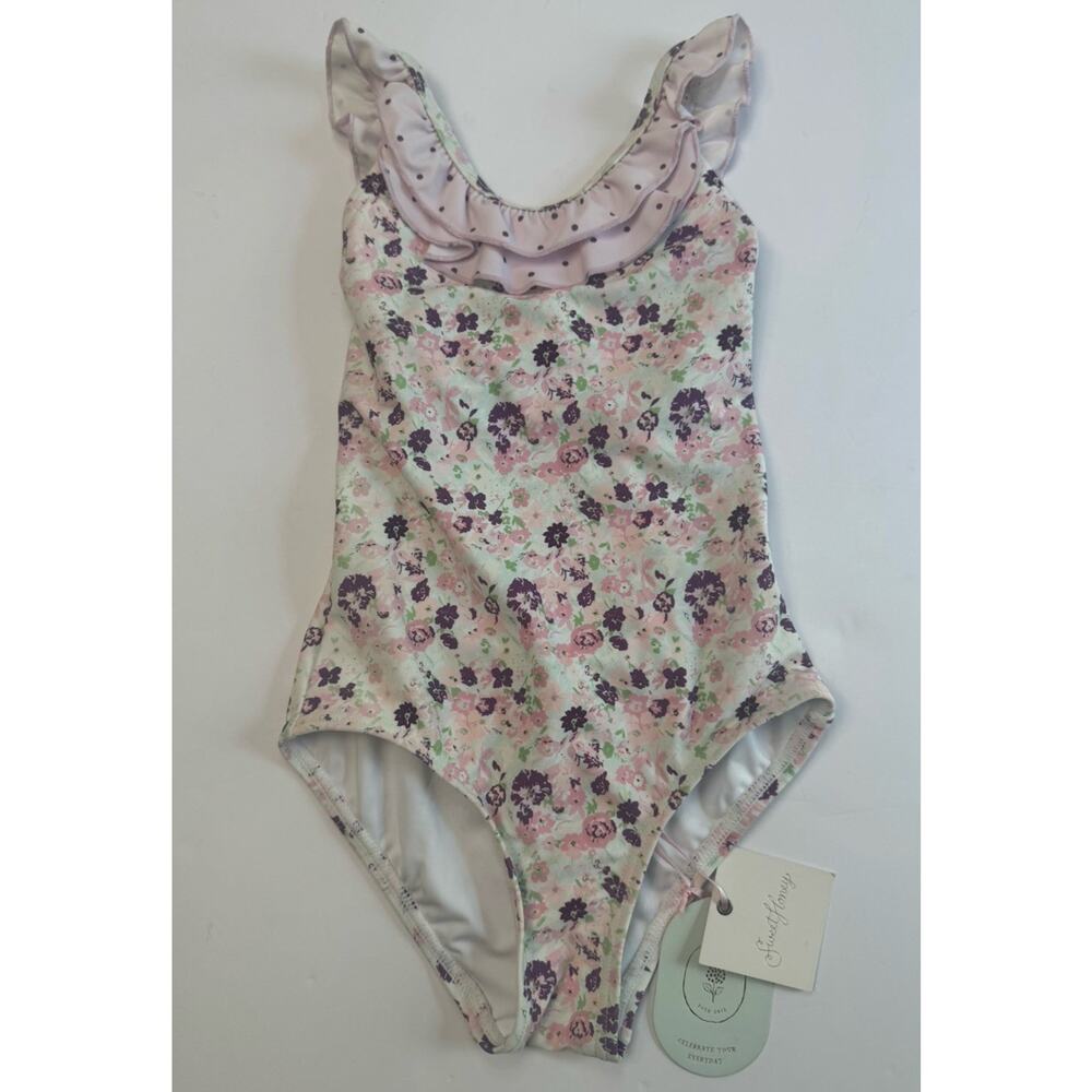 SweetHoney Girls Turquoise Pink Rose Floral Skirted One Piece Swimsuit Size 6Y